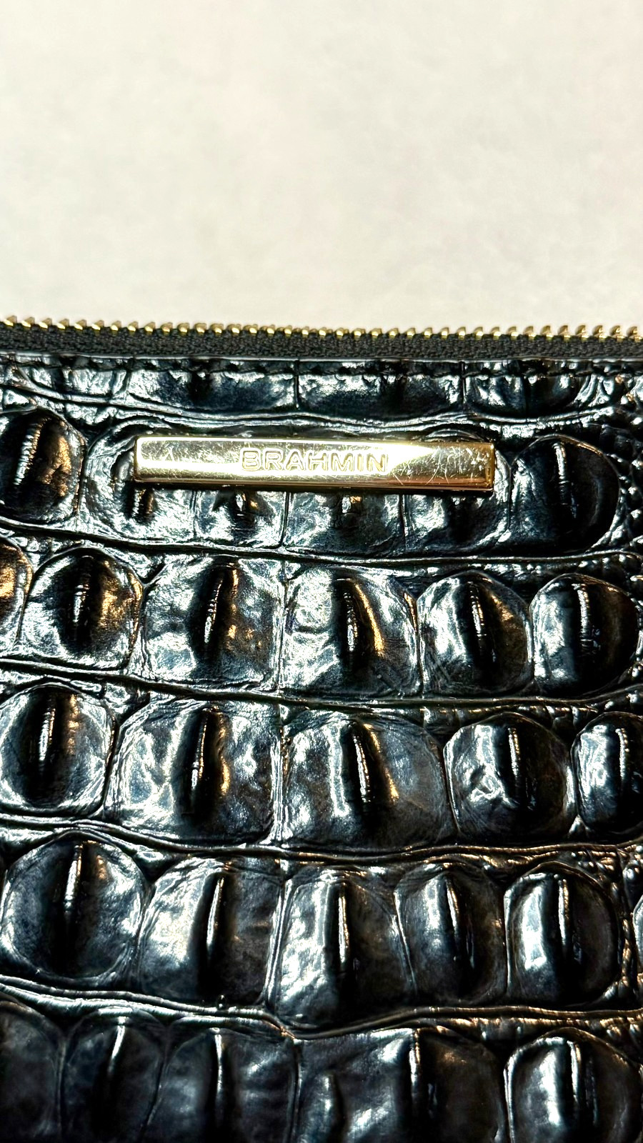 Brahmin Mini Sydney Crossbody Black Melbourne Croc Embossed Leather Bag