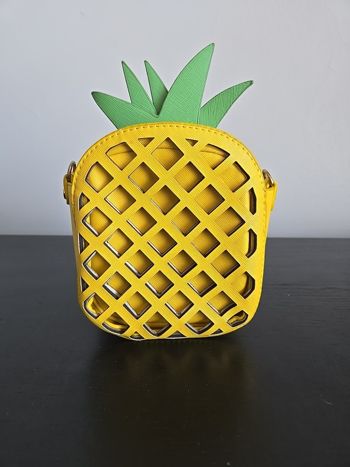 Pineapple Clutch Purse Retro Yellow Green Small Faux Leather Two Piece Hand Bag
