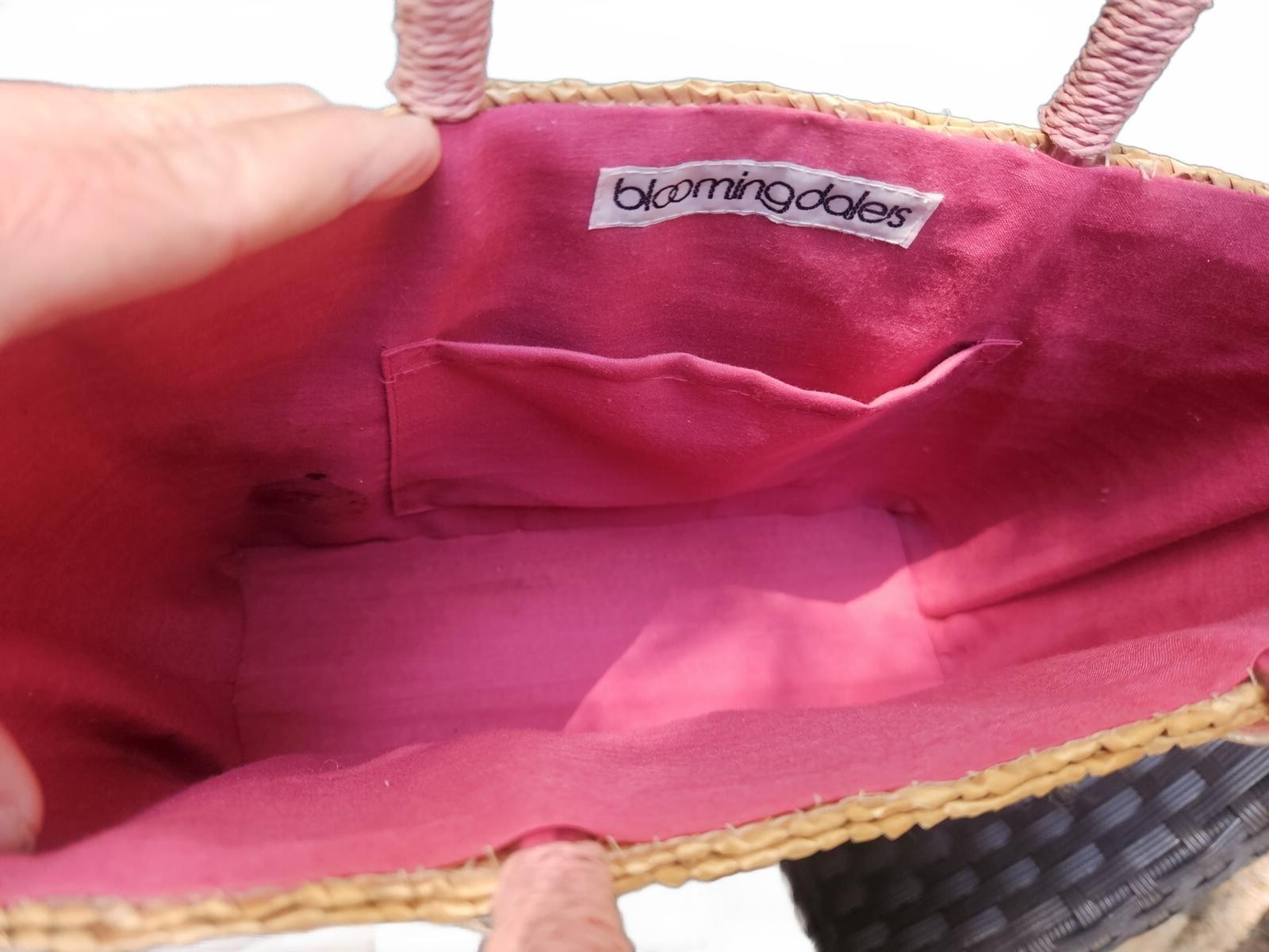 Bloomindales Straw Tote Bag with Embroidered Pink White Flower Pocket