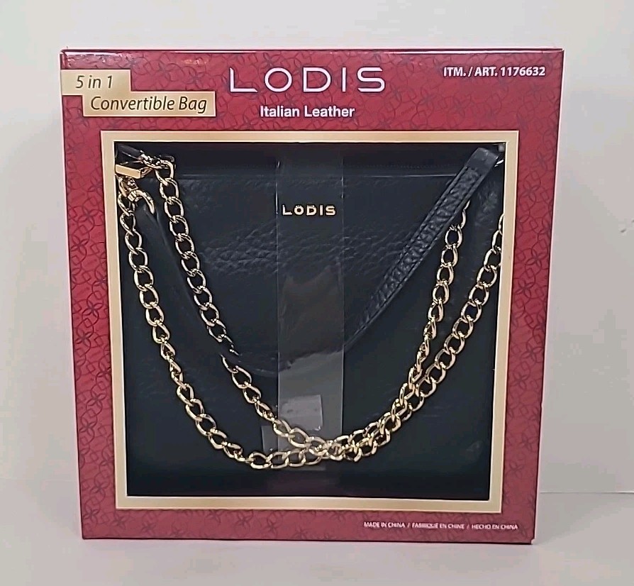 Italian Leather Emily~ 5 in 1 Convertible Bag Black Lodis New In Box