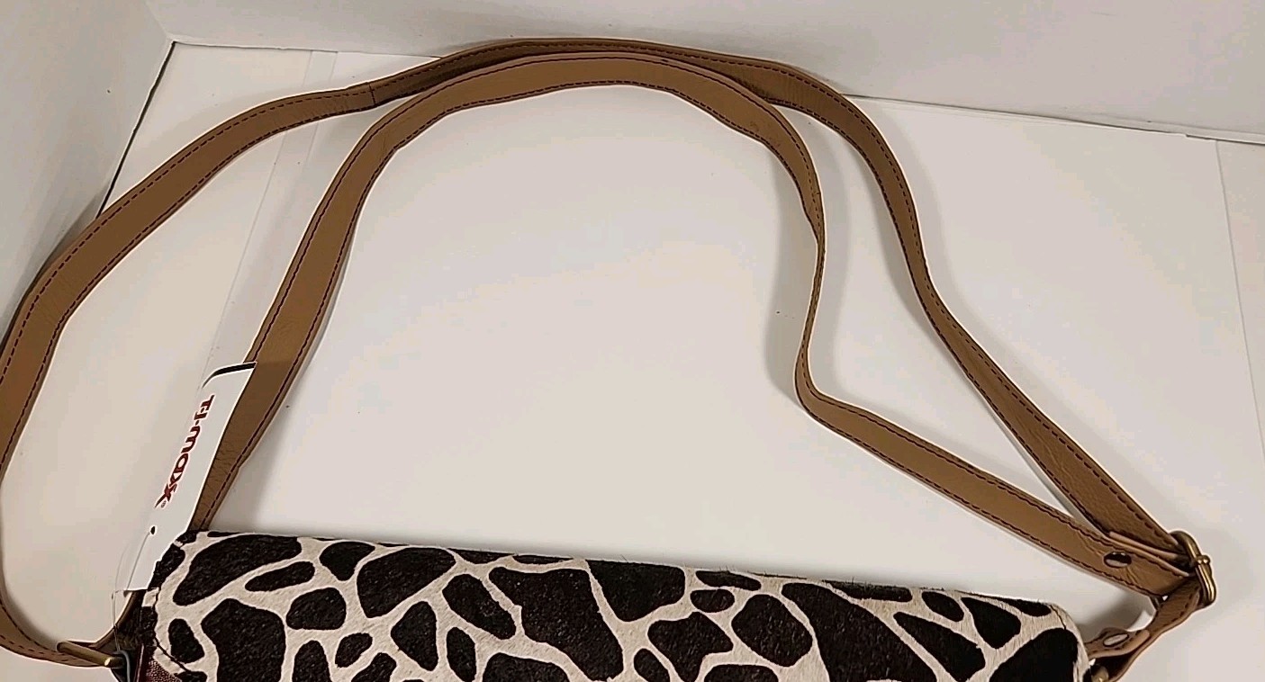 New Soruka Recycled Leather Crossbody Bag Purse Animal Hide Print Flap