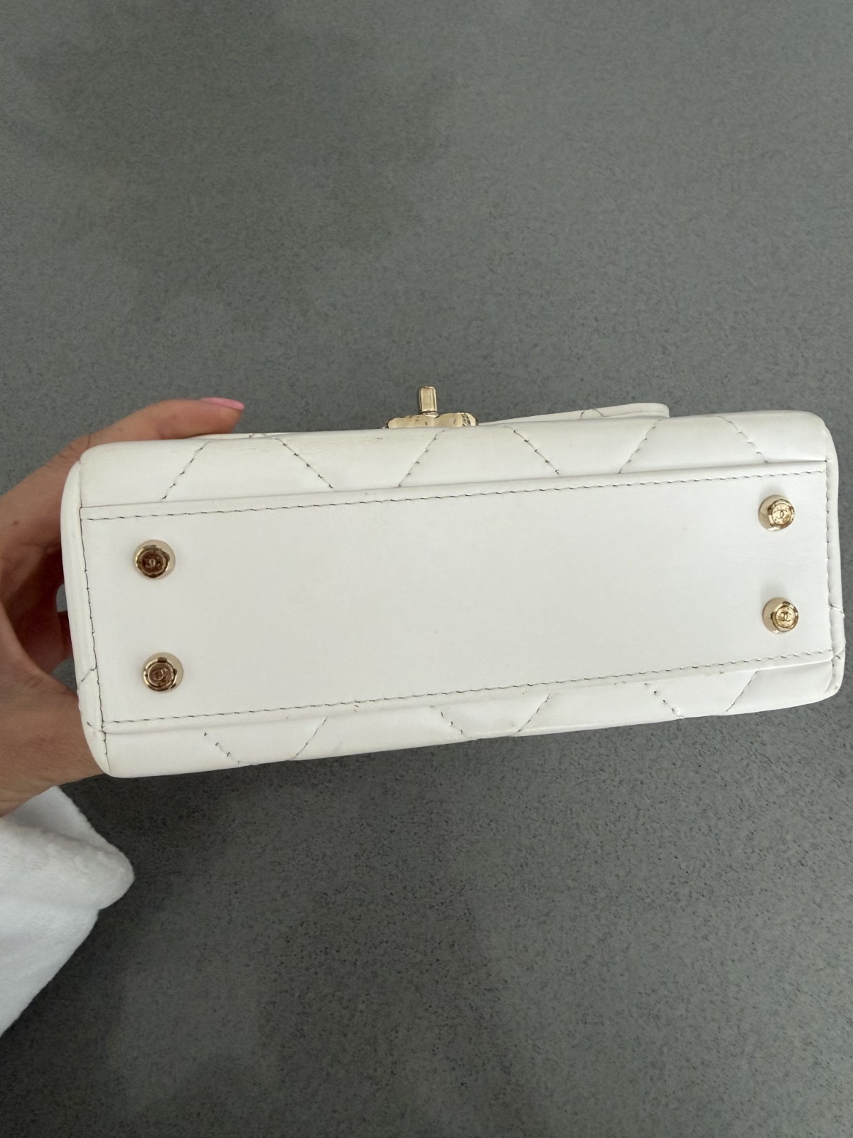 Chanel Quilted CC Handle Vanity Small White Calfskin Leather Top Handle Bag