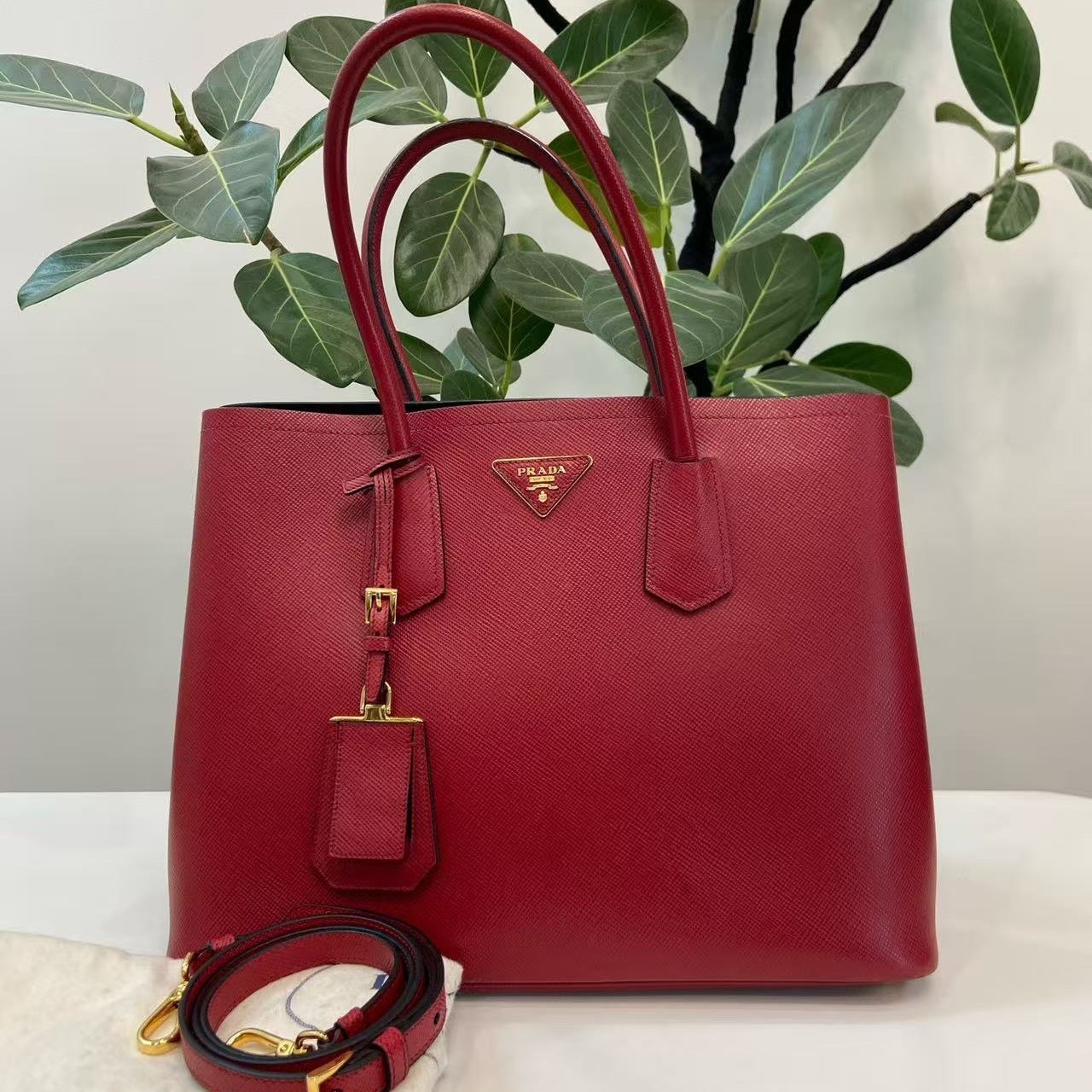 Prada Galleria Regular Rosso Red Saffiano Leather Tote Crossbody Bag