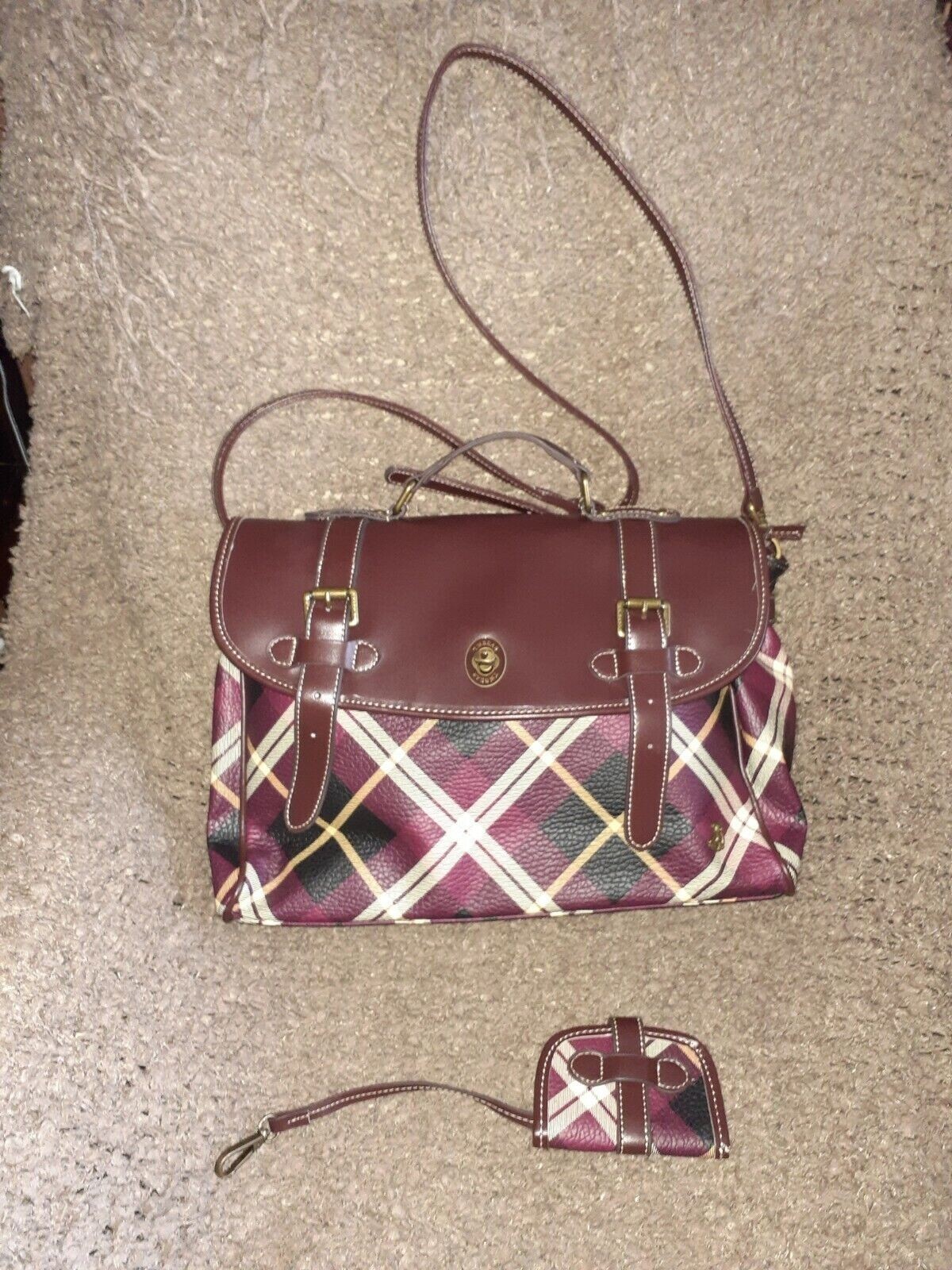 TEENIE WEENIE GOLD BEAR-Schoolbag/Satchel/Shoulder-Burgundy Plaid-Near Mint