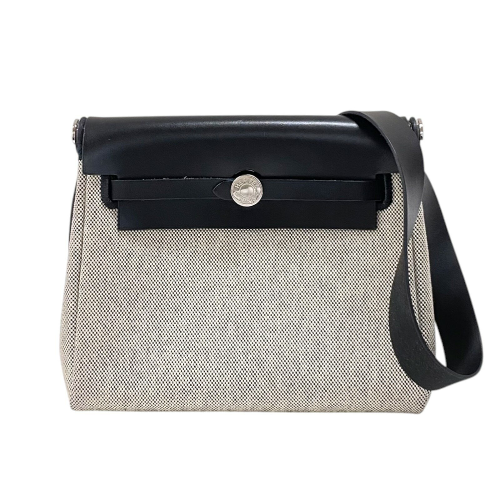 Hermes Herbag Zip Mini Shoulder Bag 7.9in Toile Canvas Hunter Leather K Stamp 99