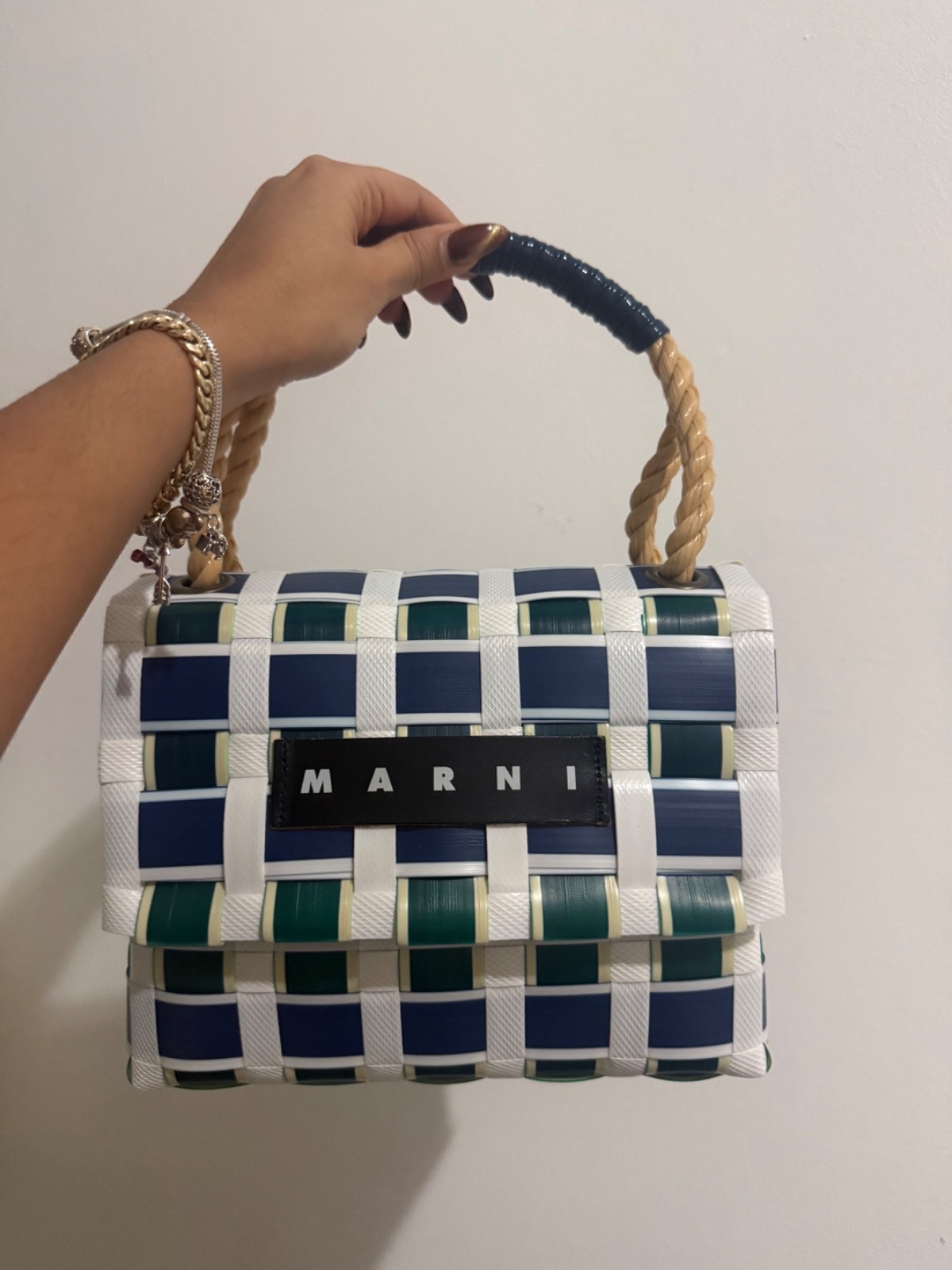 Marni Market Woven Bag White Blue Green