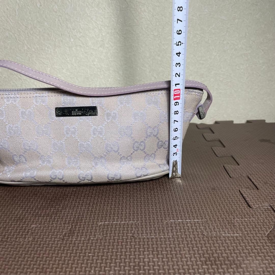 GUCCI GG Shoulder Hand Bag Ziplock Leather Canvas Lavender Silver Hardware Japan