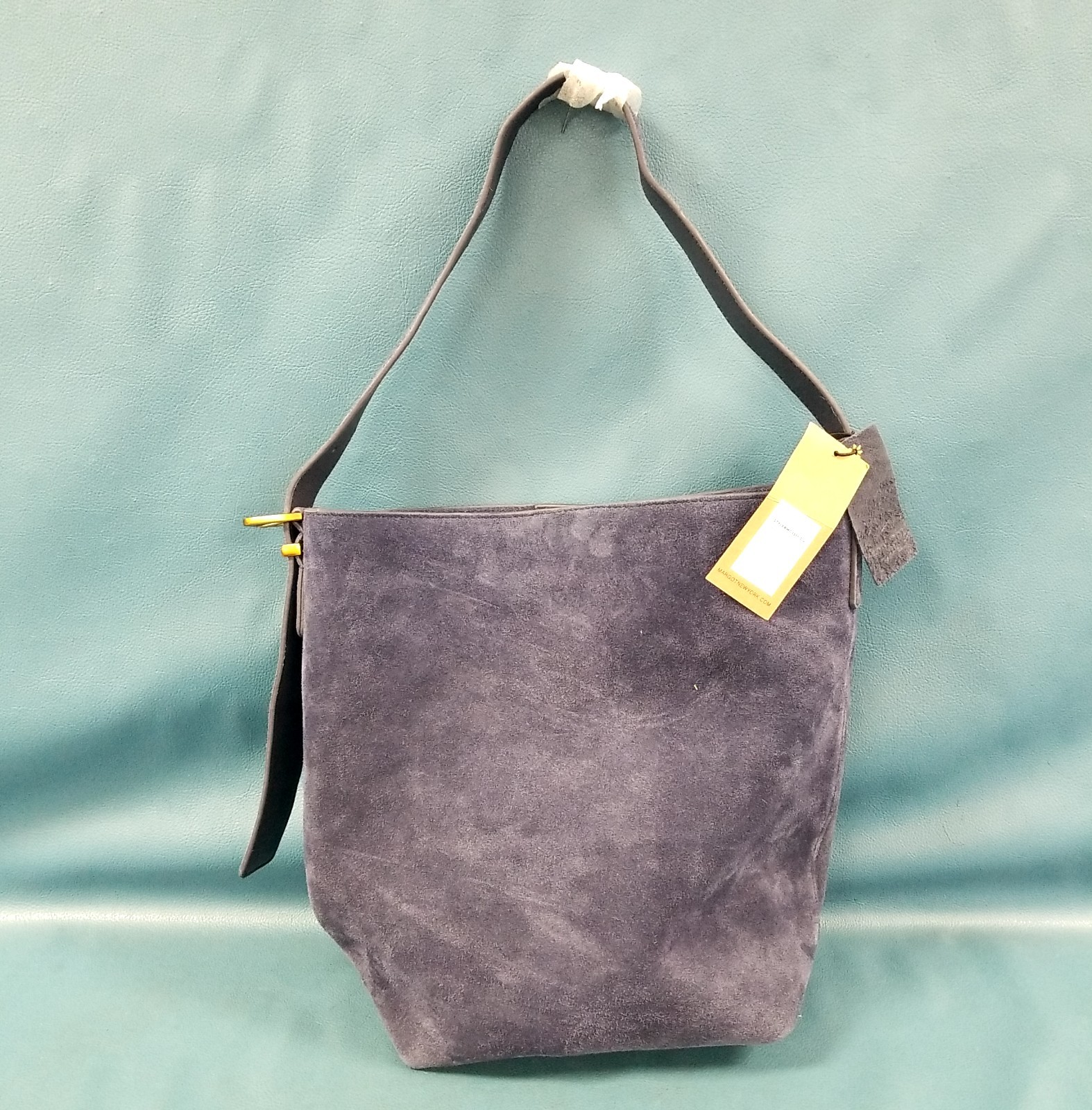 NWT Margot New York Blue Suede Kaye Bucket Tote Bag Purse