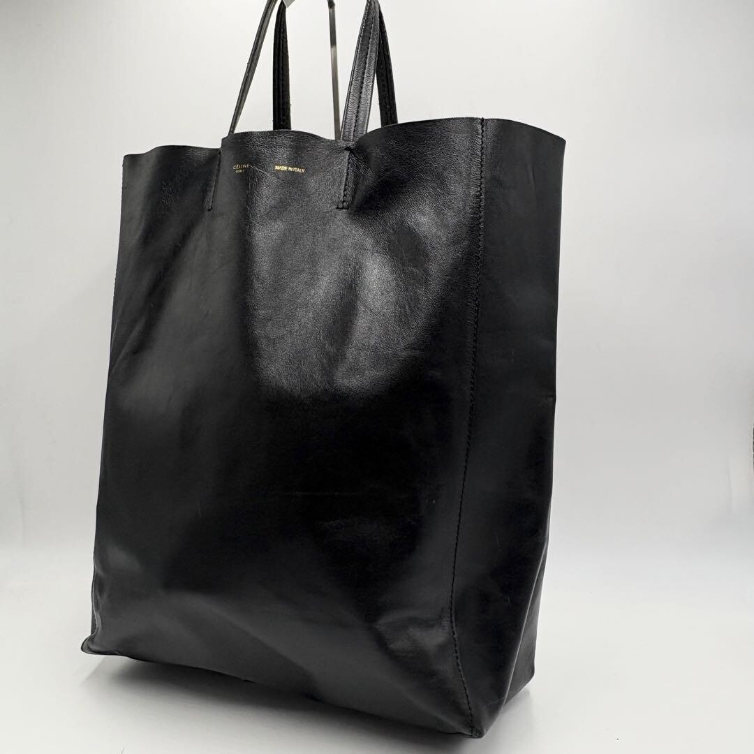 CELINE Horizontal Cabas Leather Tote Bag Black A4 Laptop Large Unisex Authentic