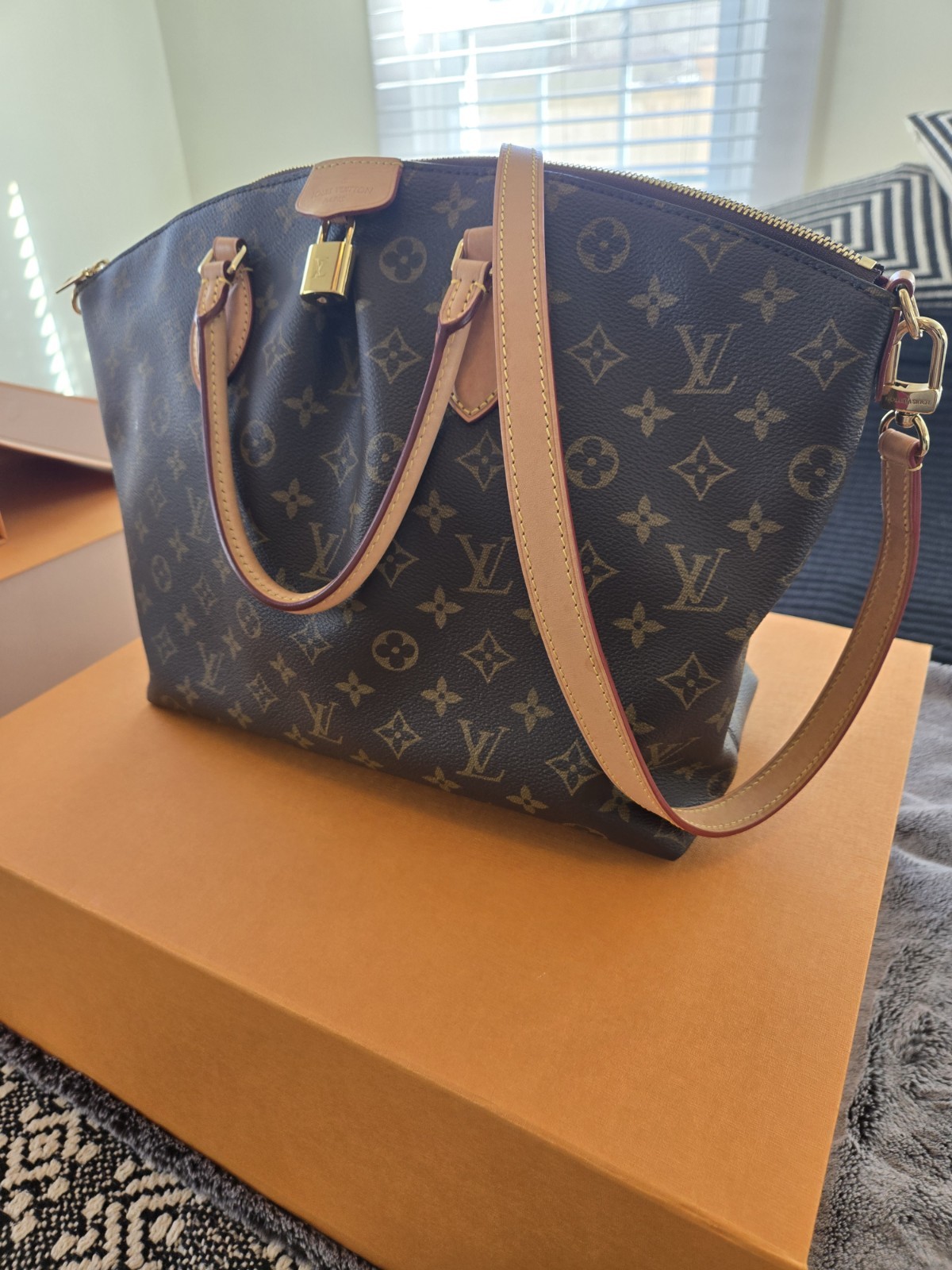 Louis Vuitton Monogram Satchel Top Handle Zip Bag Detachable Strap Box
