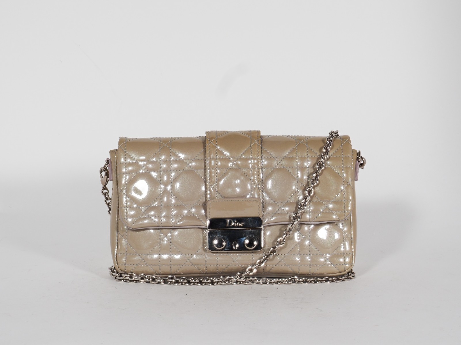 Christian Dior Cream Beige Small Miss Dior Patent Cannage Chain Bag