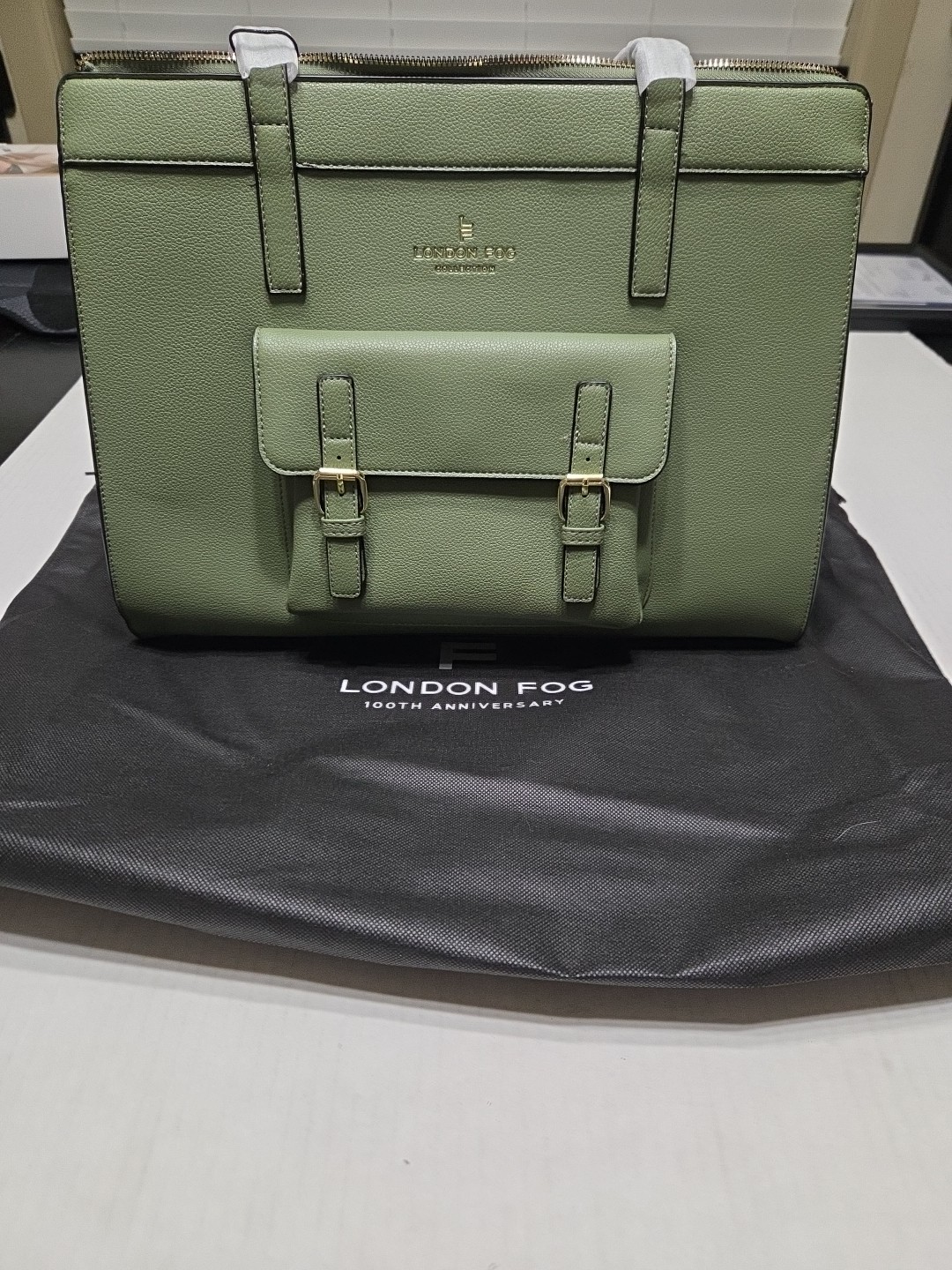 LONDON FOG Sophia PEBBLE TOTE IN OLIVE GREEN-Nice CARRYALL FOR TRAVEL New