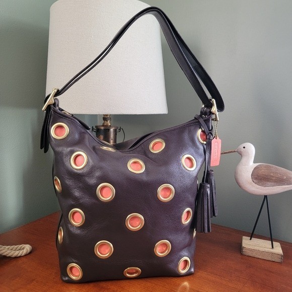 Coach 21181 Legacy Grommet Duffle Brown Orange Leather Bag Y2K