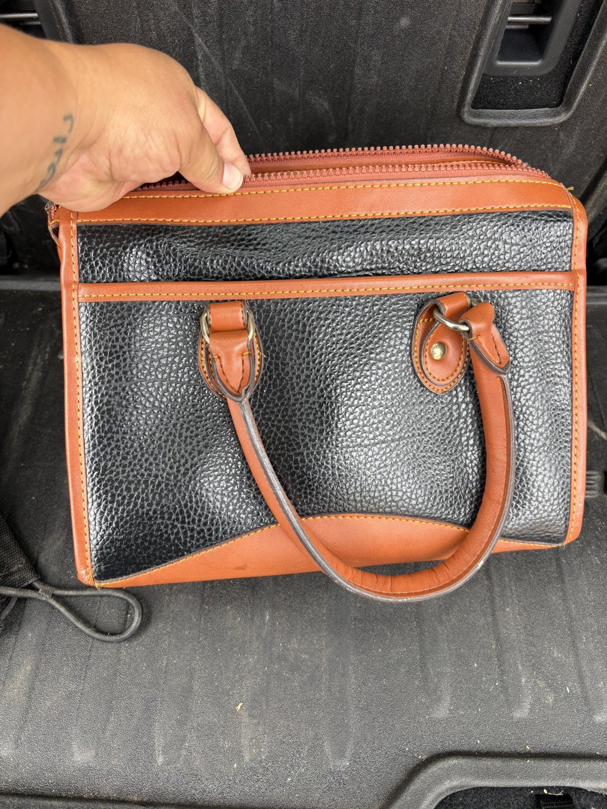 Dooney & Bourke Black/Brown Satchel Top Handle Zip.