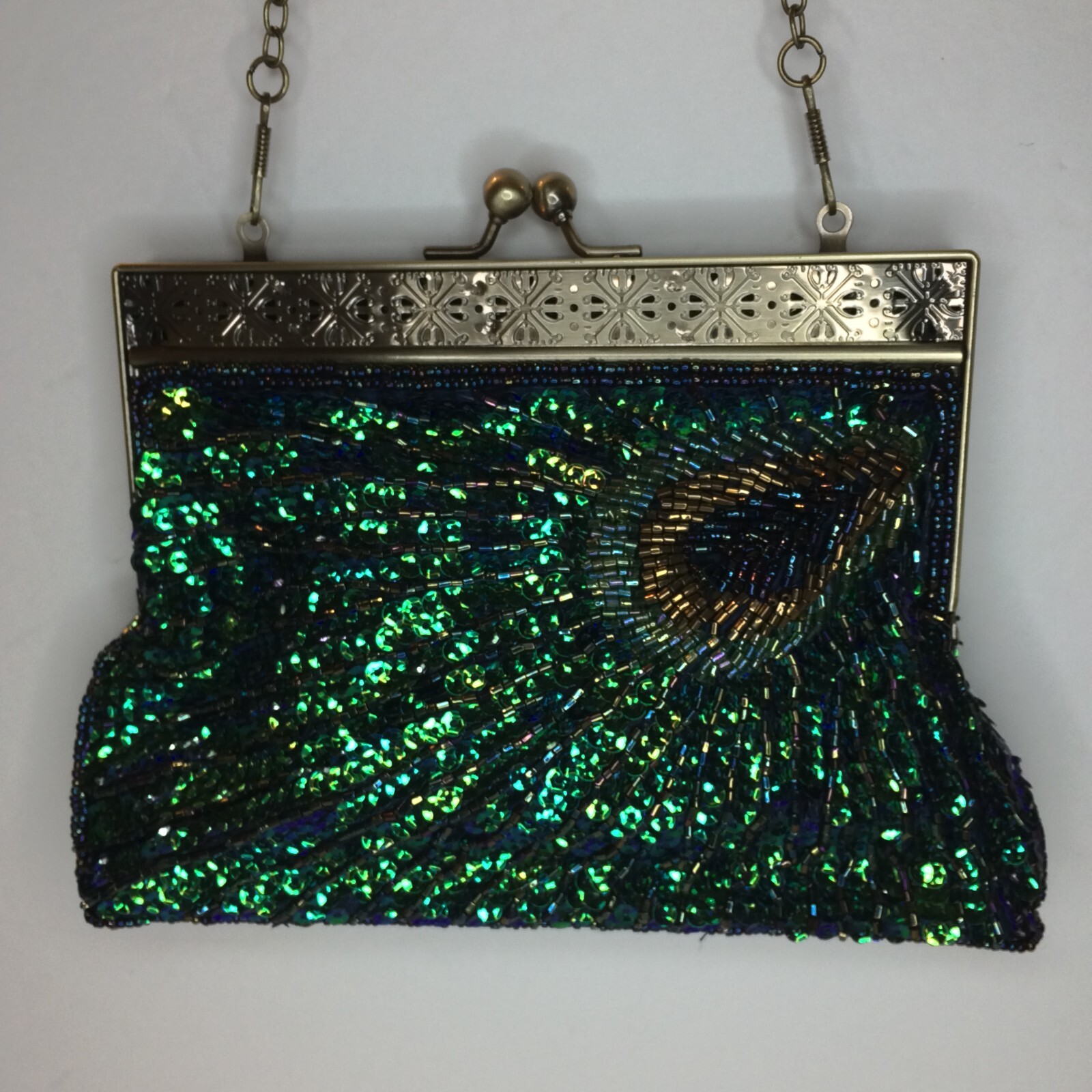 Off Park Collection (JTV) Peacock Color Antique Toned Beaded Clutch crossbody