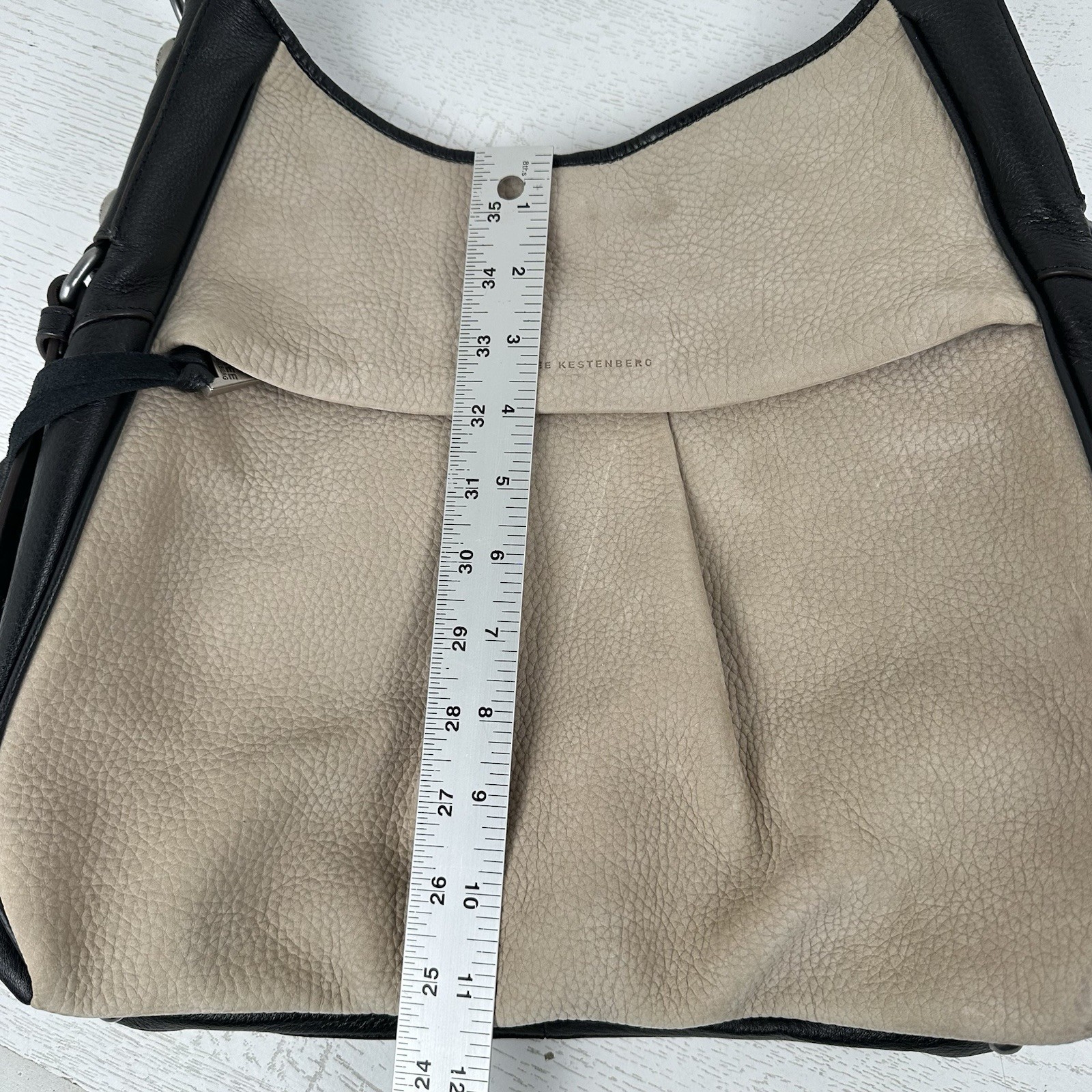 Aimee Kestenberg Oat Nubuck And Black Leather High Riser Hobo Handbag Purse