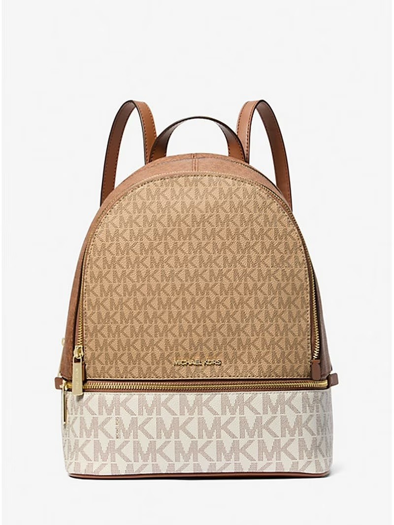 Michael Kors Backpack Bag RHEA MD ZIP BACKPACK Camel Multi Vanilla