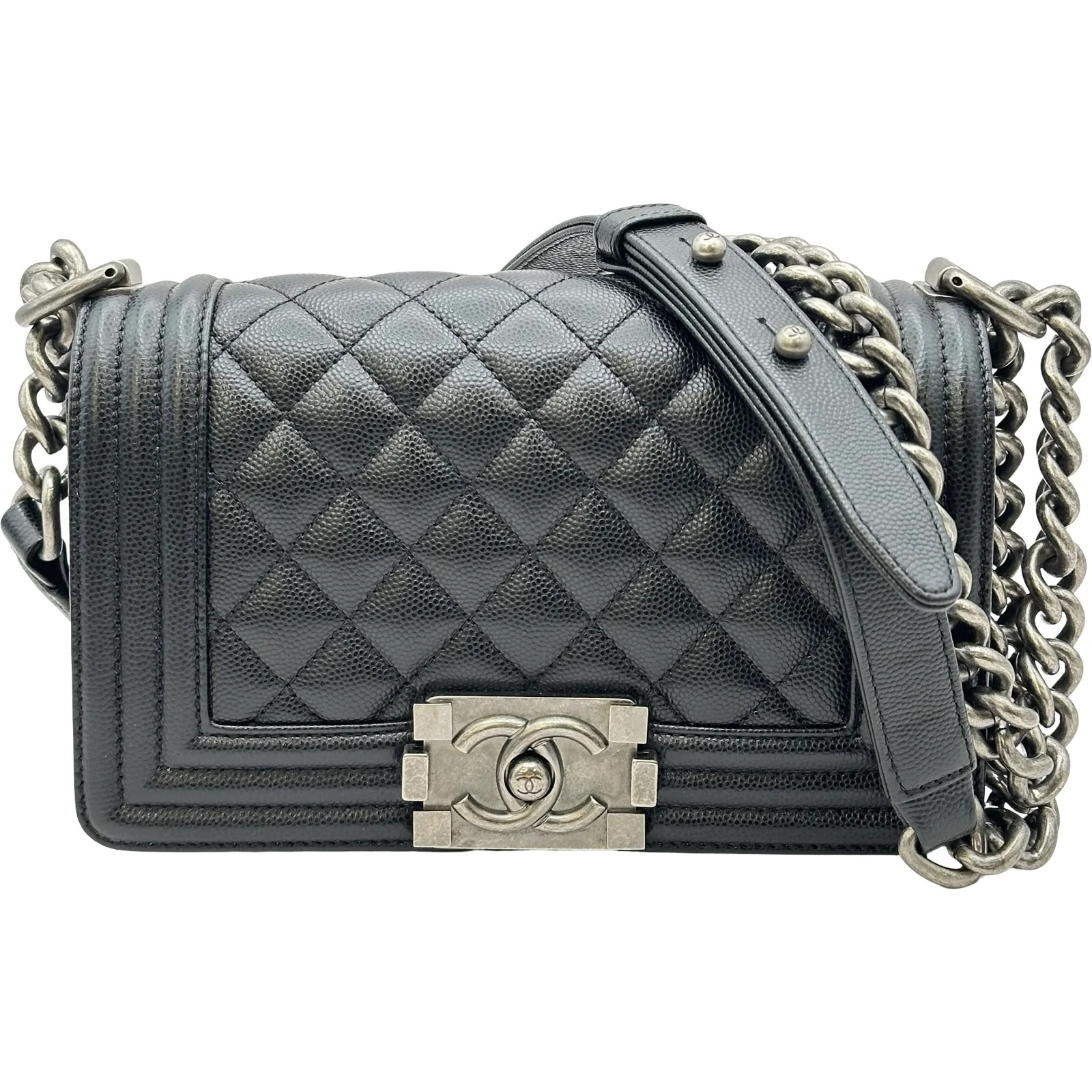 CHANEL Boy Bag 20 Black Caviarskin Shoulder Bag A67085 #OKB6875