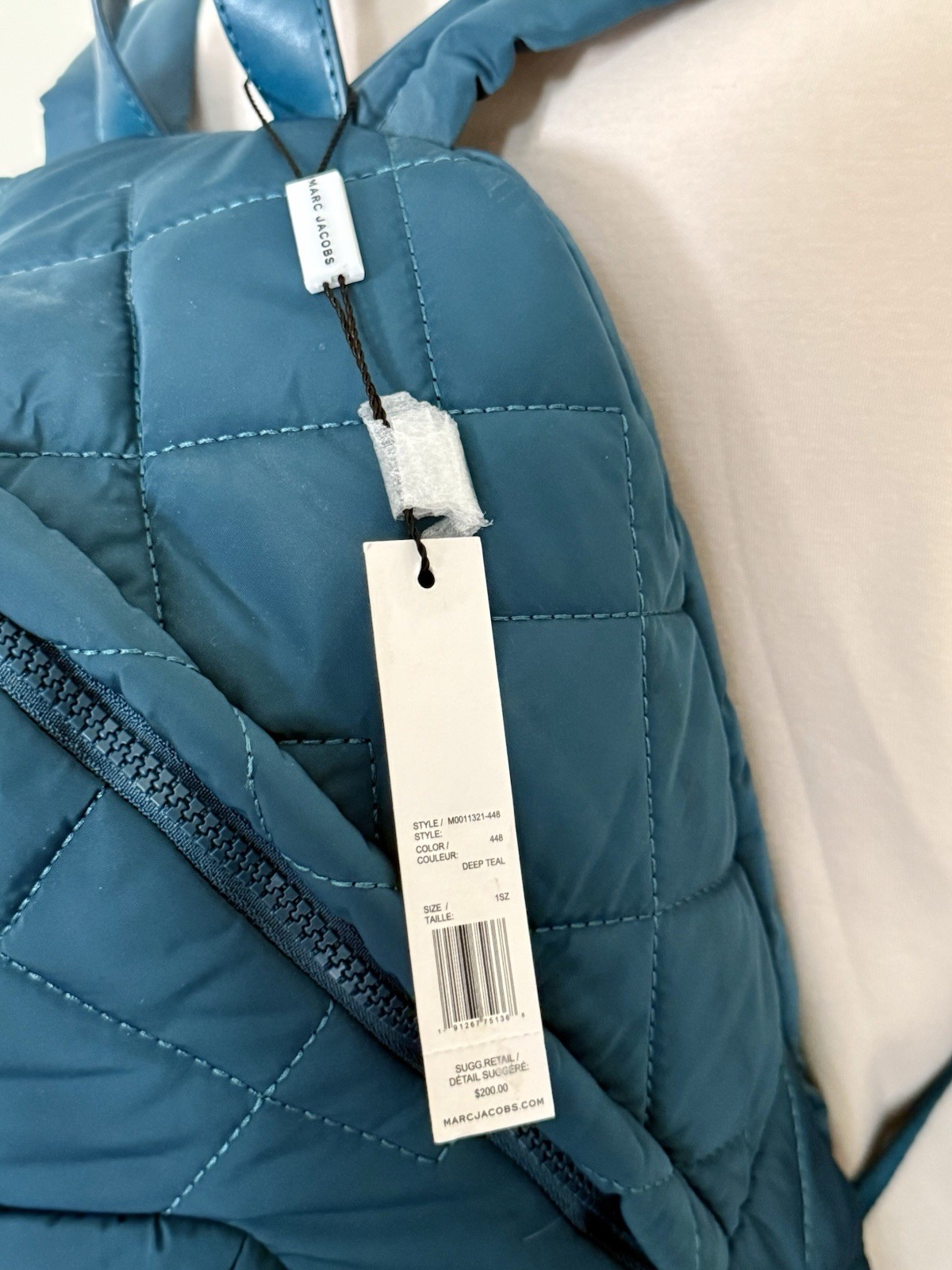 Marc Jacobs Crosby Quilted Nylon Backpack Teal Green Zip Pocket Adjustable New