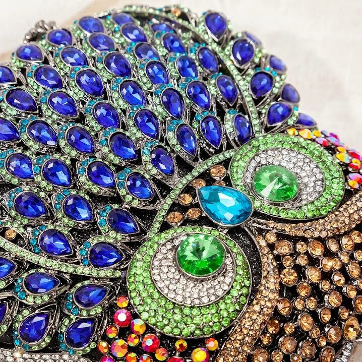 Clutch Handbag Bag Purse Crystal Clutch Evening Bag Blue Owl Diamond Gold Bag