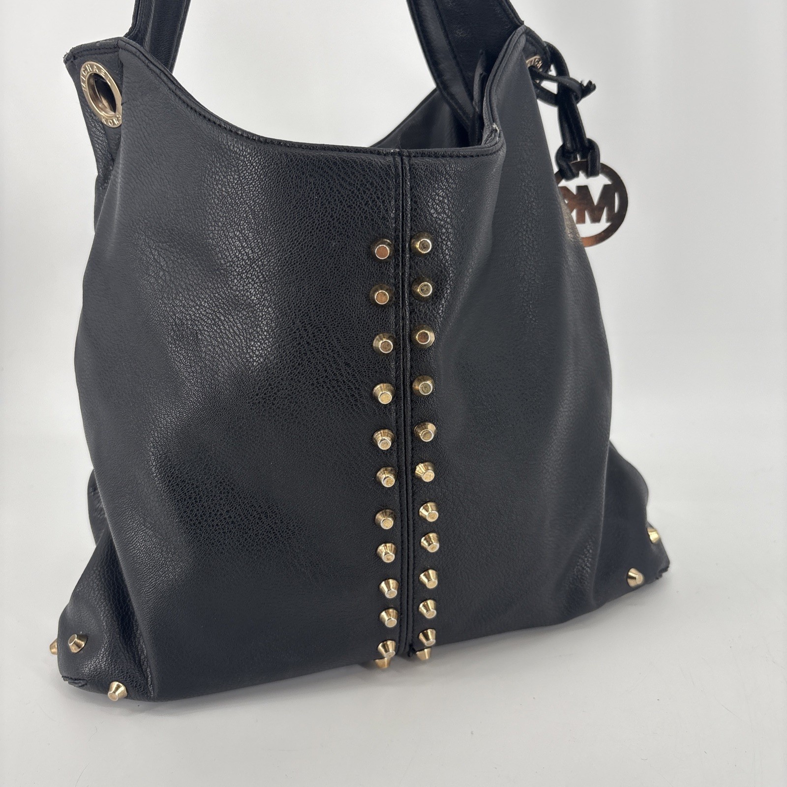 Michael Kors Uptown Astor Black Leather Studded Large Hobo Shoulder Bag Purse