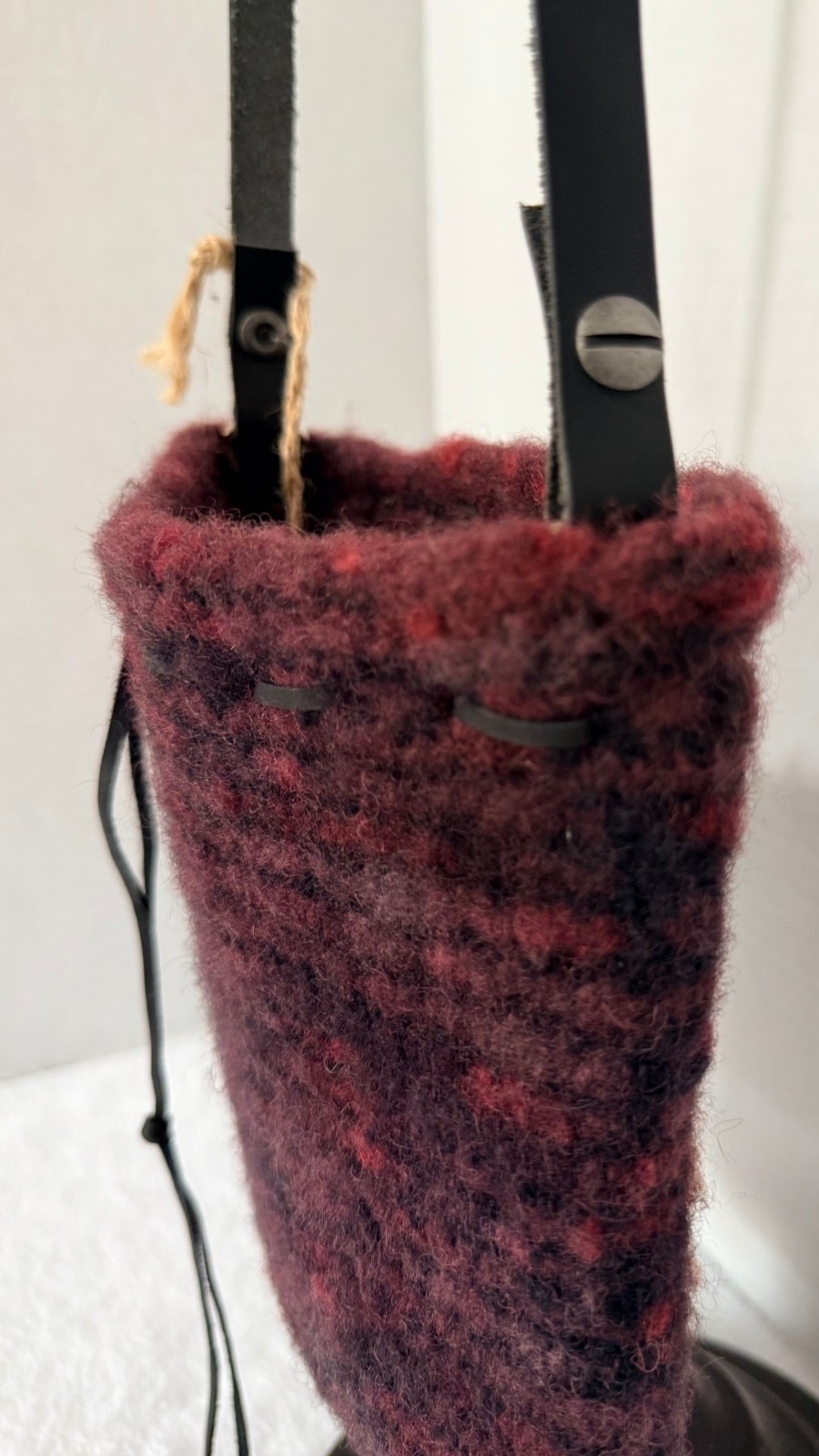 Happy Fleece 100% Wool Plum Leather Crossbody Handbag