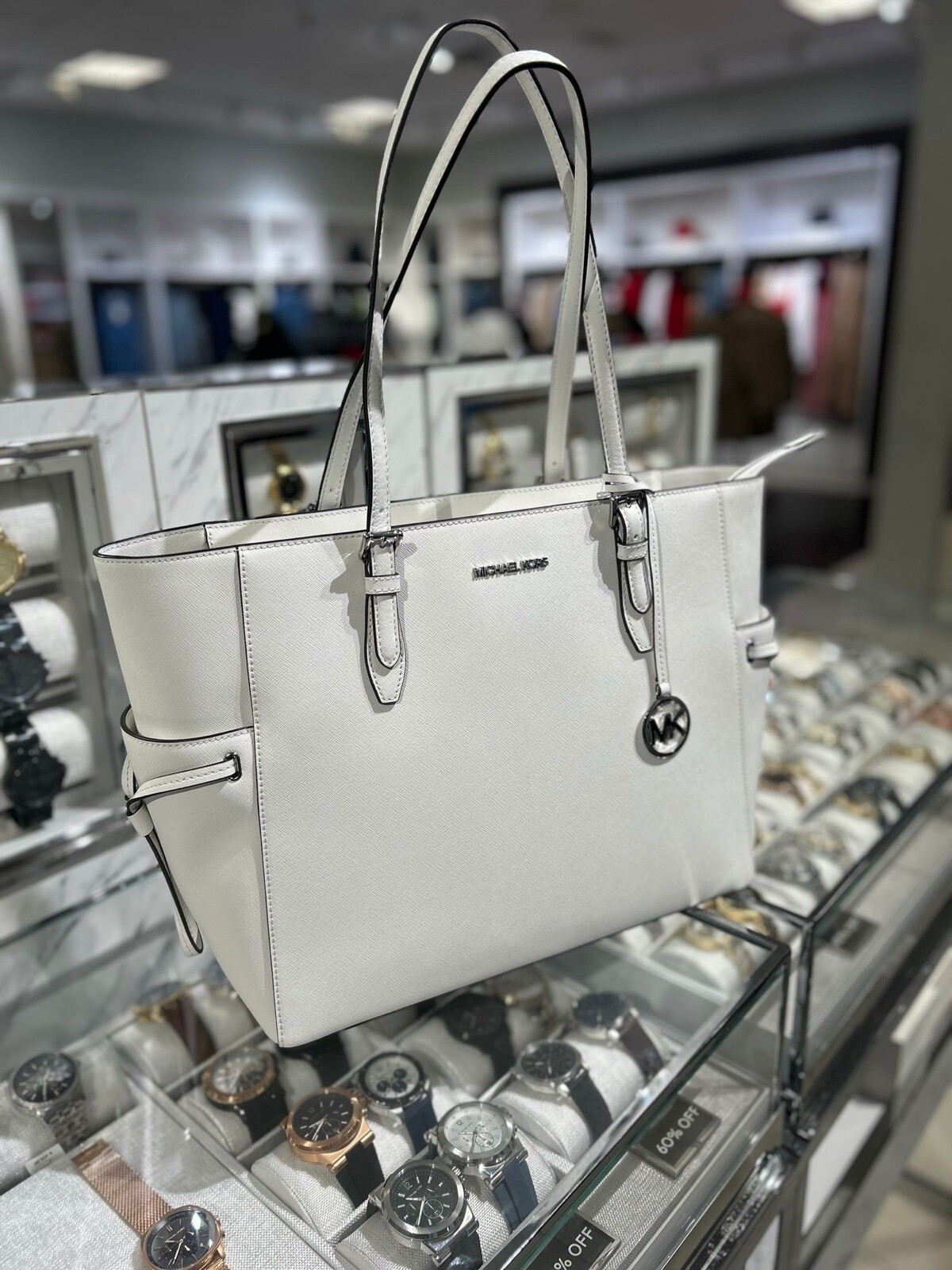 Michael Kors Gilly Large Leather Laptop Handbag MK Purse Tote Shoulder Bag White