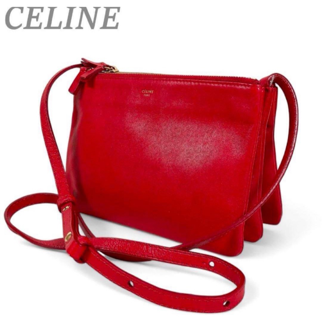 CELINE Trio Small Shoulder Bag Leather Crossbody W21cm Strap 95 110cm japan