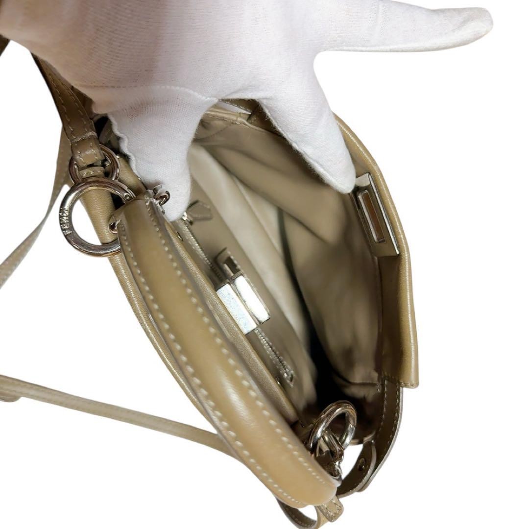 FENDI Mini Peekaboo 8BN244 Beige Lambskin Leather 2Way Shoulder Handbag