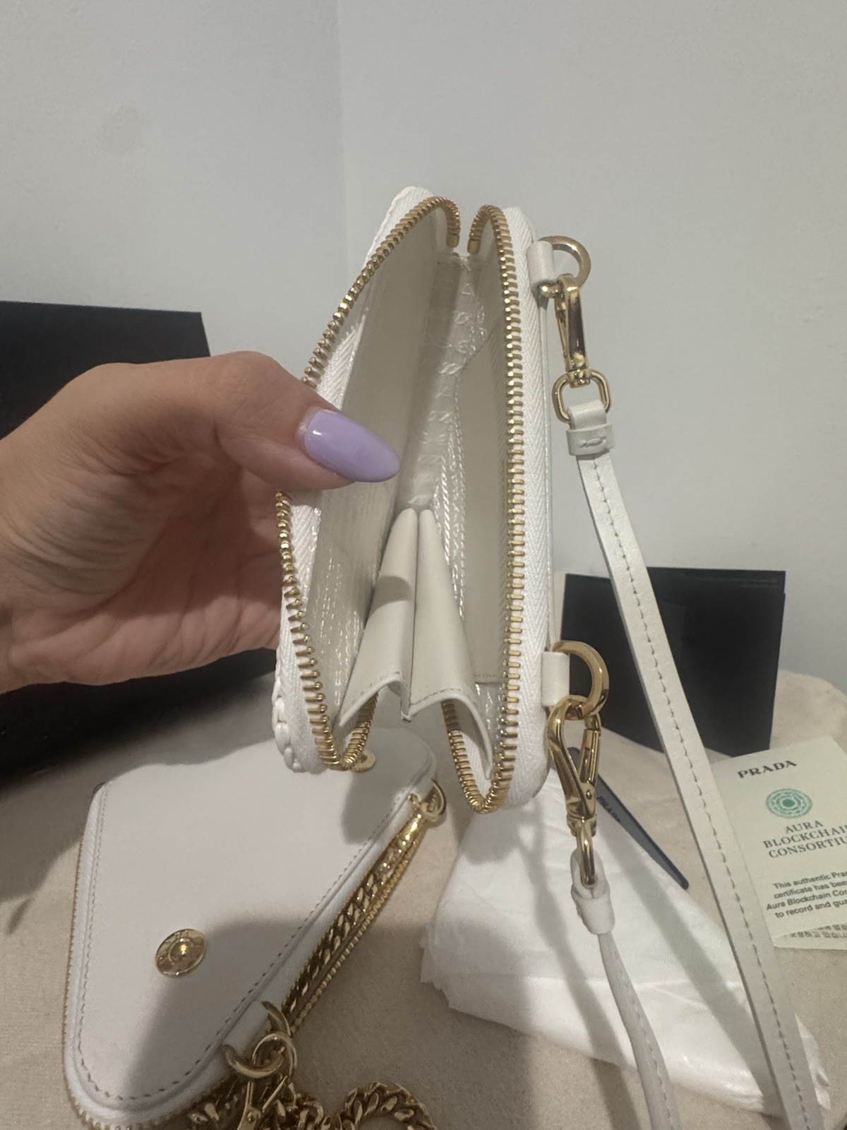 Prada Double Triangle Crochet White Bag With Two Straps