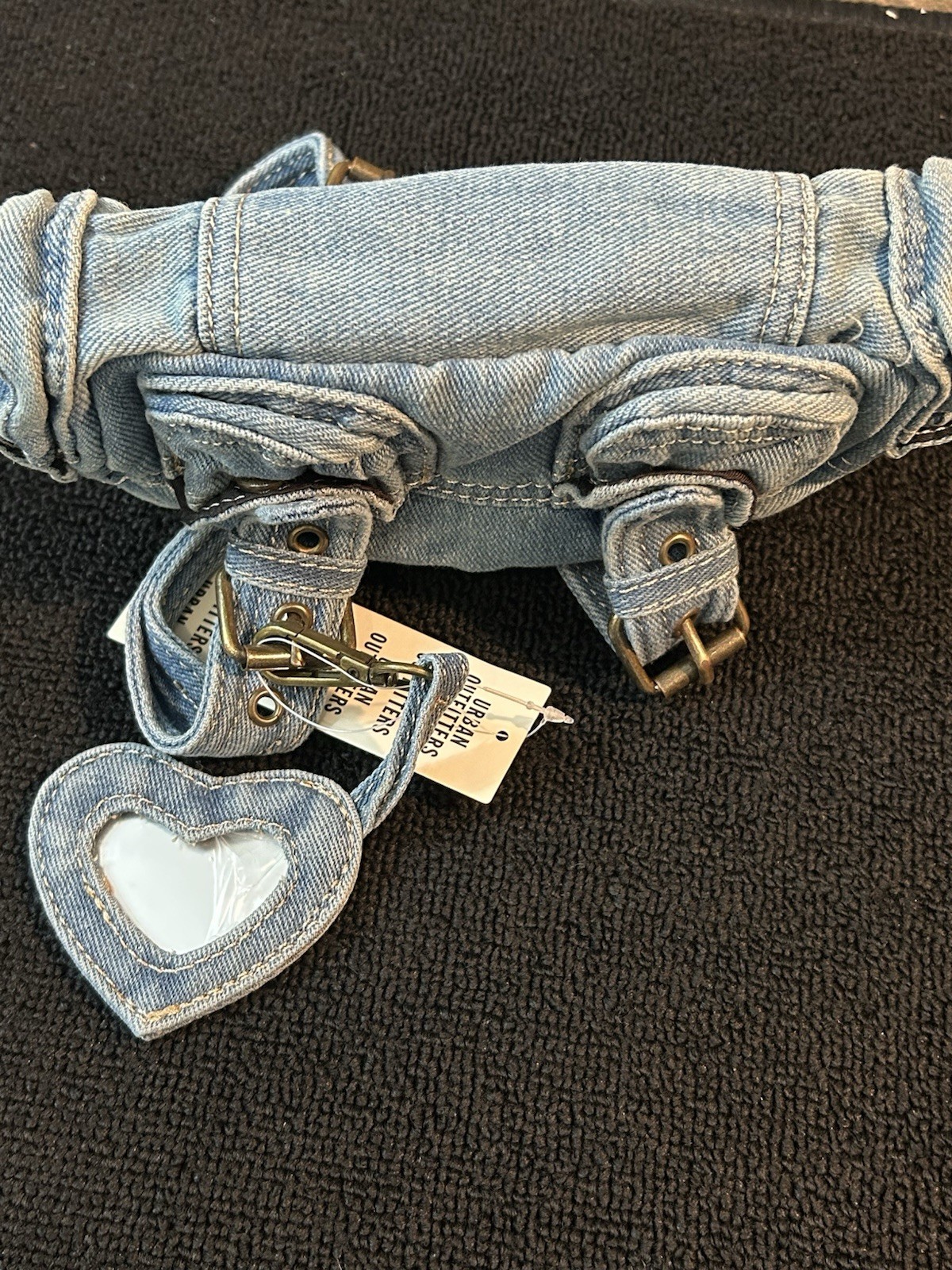 NWT Urban Outfitters BDG Rubi Denim Mini Crossbody Duffle Bag Y2K Heart Mirror