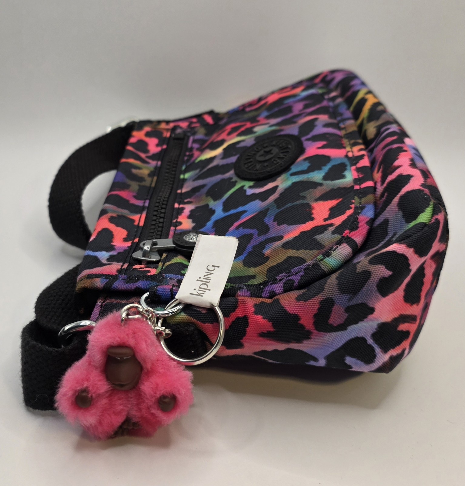 New Kipling Sabian Rainbow Jungle Mini Crossbody Bag with Pink Monkey Charm