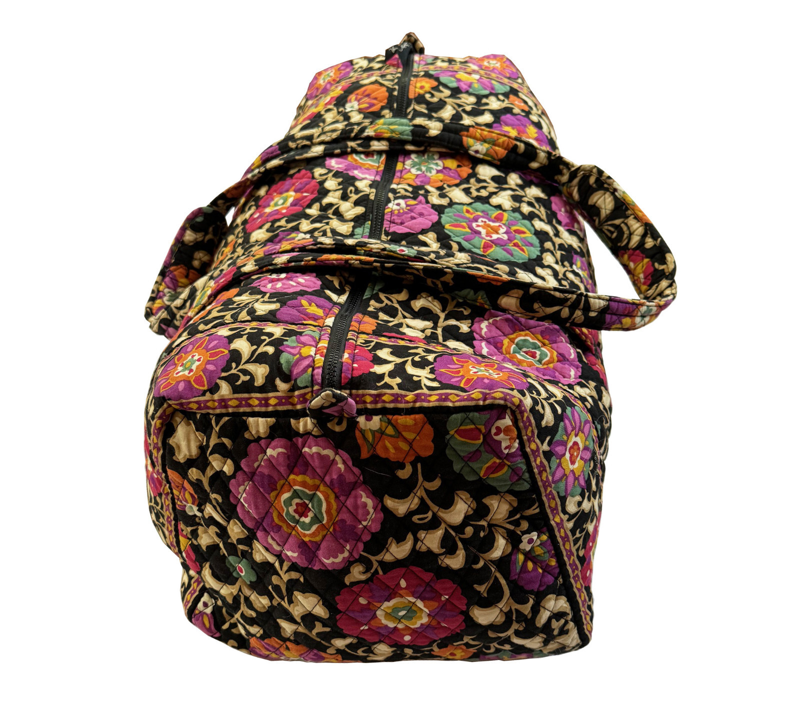 VERA BRADLEY Large Quilted Duffel Bag Suzani Print Cotton 26″ Long Double Handle