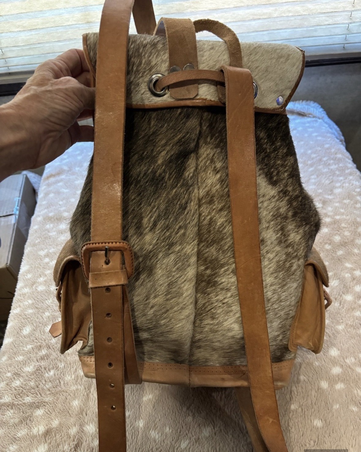 Leather Hair hide Cowhide Large Backpack