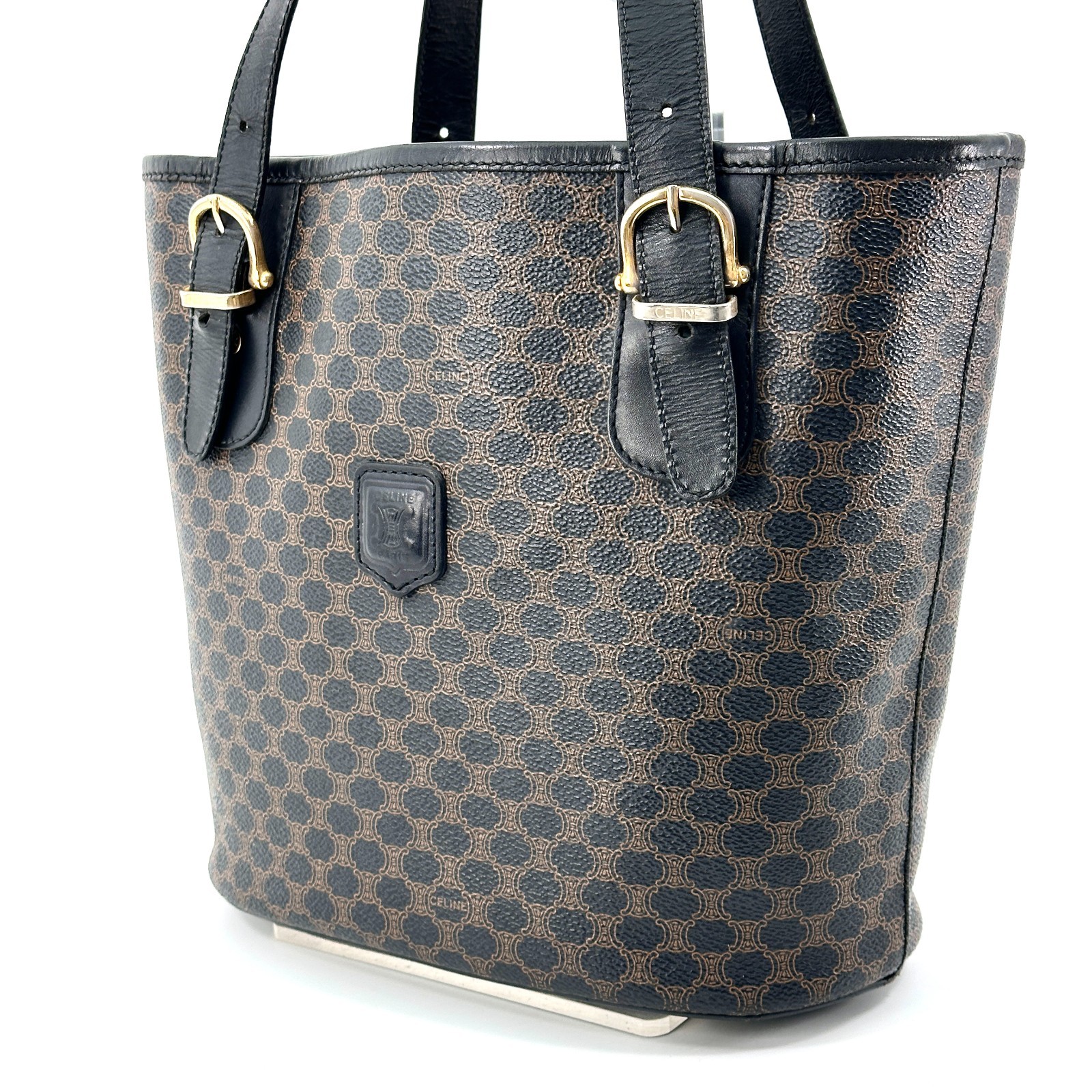 Celine Macadam PVC Leather Tote Bag Brown Black Gold