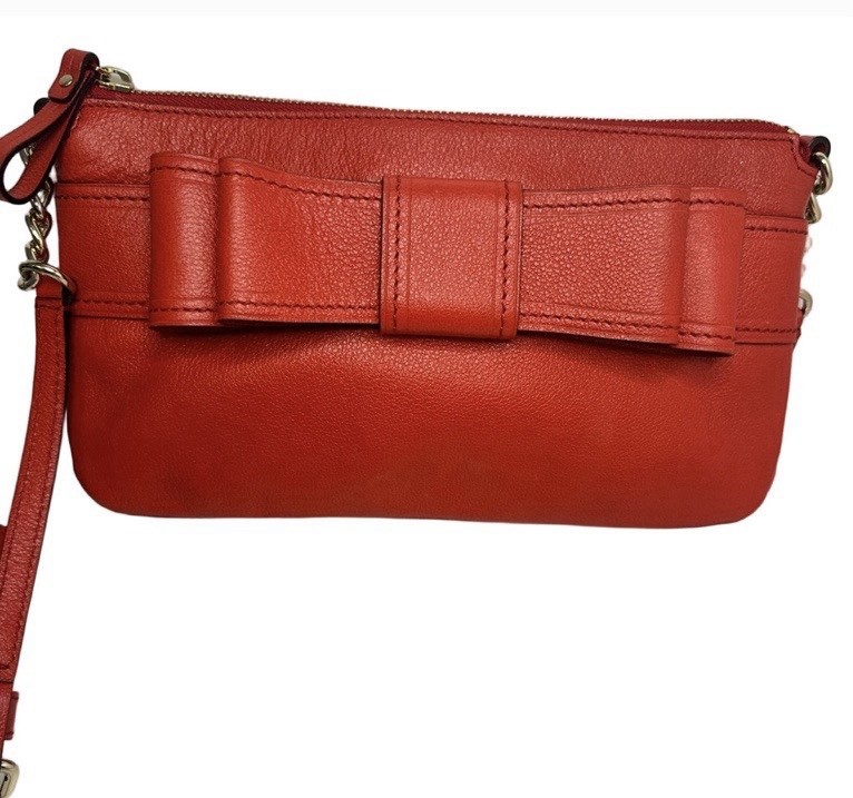 Kate Spade Yew york Red Zip Crossbody Bag Bow Polka Dot Lining Gold Pockets