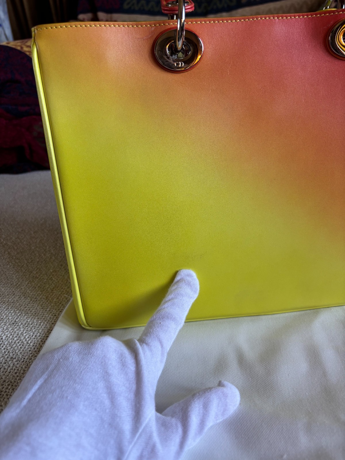 Christian Dior Classic Diorissimo Medium Tote Yellow/Orange Ombre- Pouch, Snaps