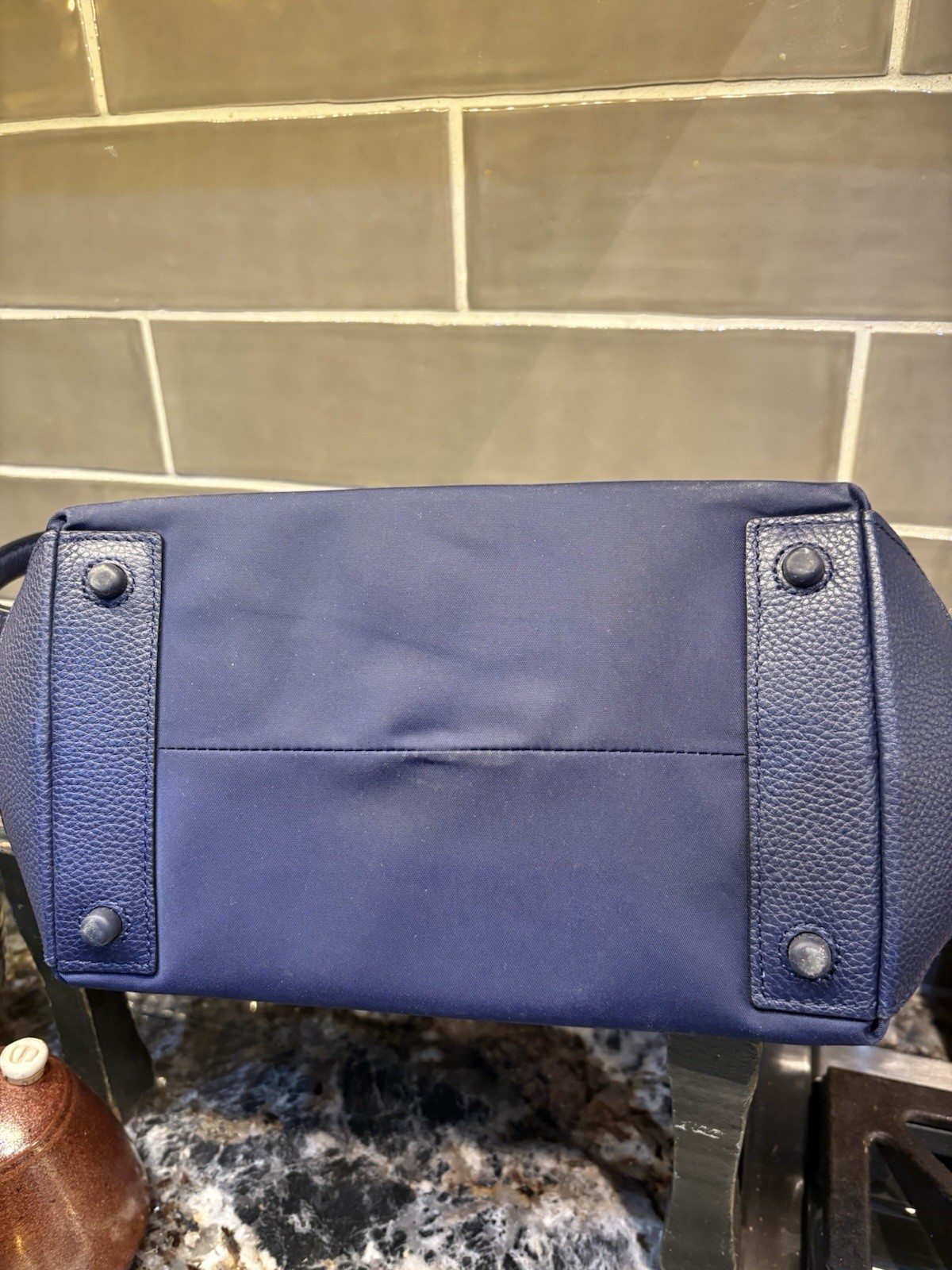 Cole Haan Grandseries Handbag Leather Nylon Navy/ Turquoise13.39×7.87×5.7