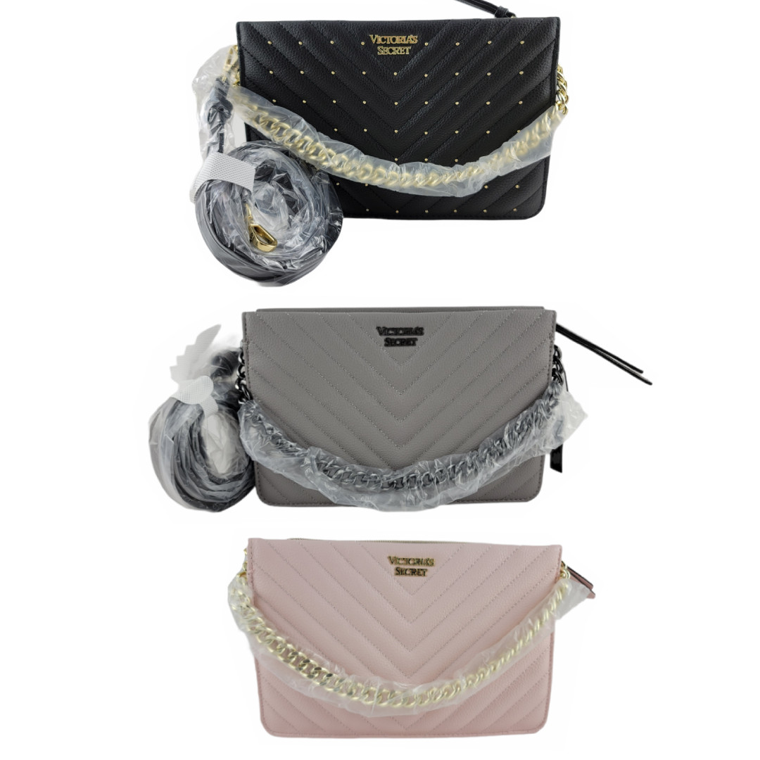 Victoria Secret’s Pebbled V-Quilt 24/7 Crossbody Pick Black & Gold,Gray,Pink NWT