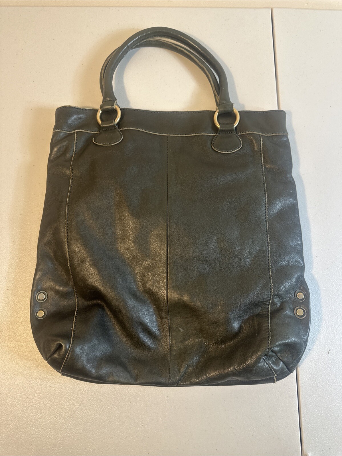 J.CREW Leather Jericho Large Olive Soft Leather Boho Tote Bag Purse Top Handle