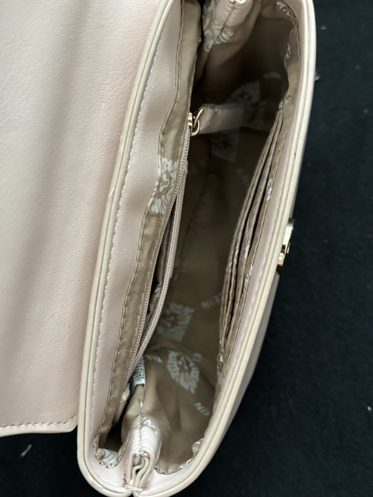 Anne Klein Beige Solid Crossbody Bag Gold Hardware Magnetic Closure Pockets