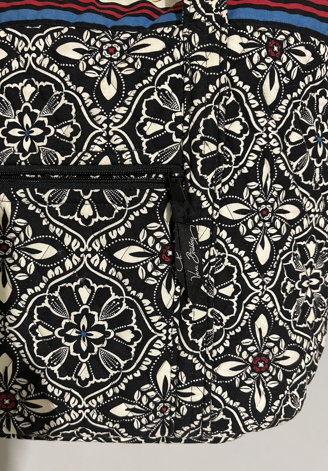 Vera Bradley Large Toggle Tote Barcelona Retired Pattern Red White Black Blue