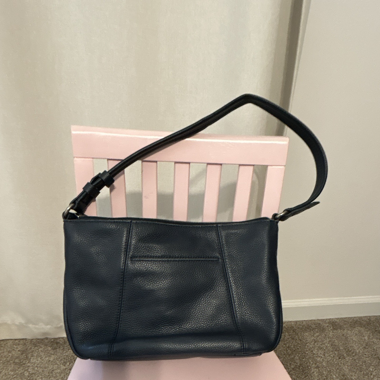 The sak navy blue Pebbled leather Hardware Zip, Inner/Outer Pockets shoulder bag