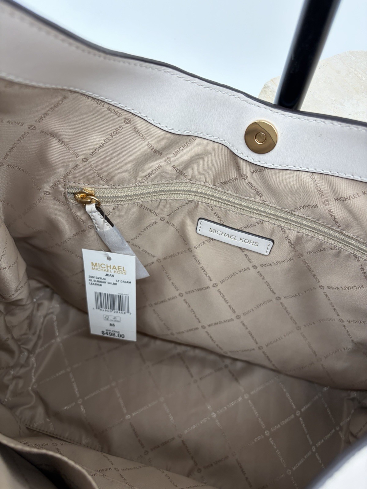 Michael Kors Large Cream Pebbled Hobo Shoulder Slouch Bag Gold Hardware