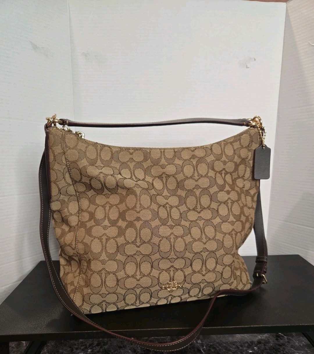 Coach Women’s Celeste Signature Khaki Brown Convertible Hobo Shoulder Crossbody
