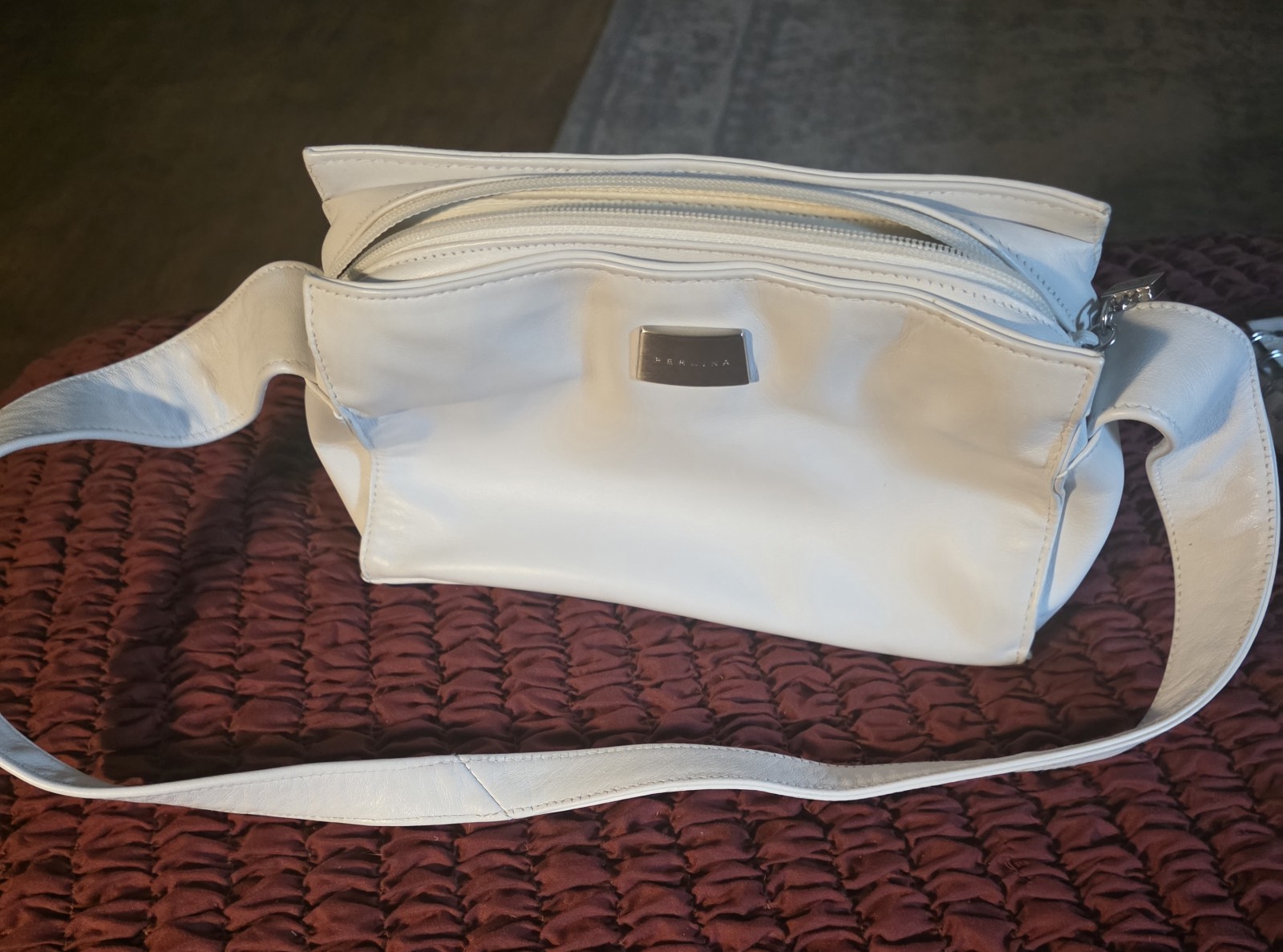 Perlina Small White Leather Purse Bag Wedding EUC