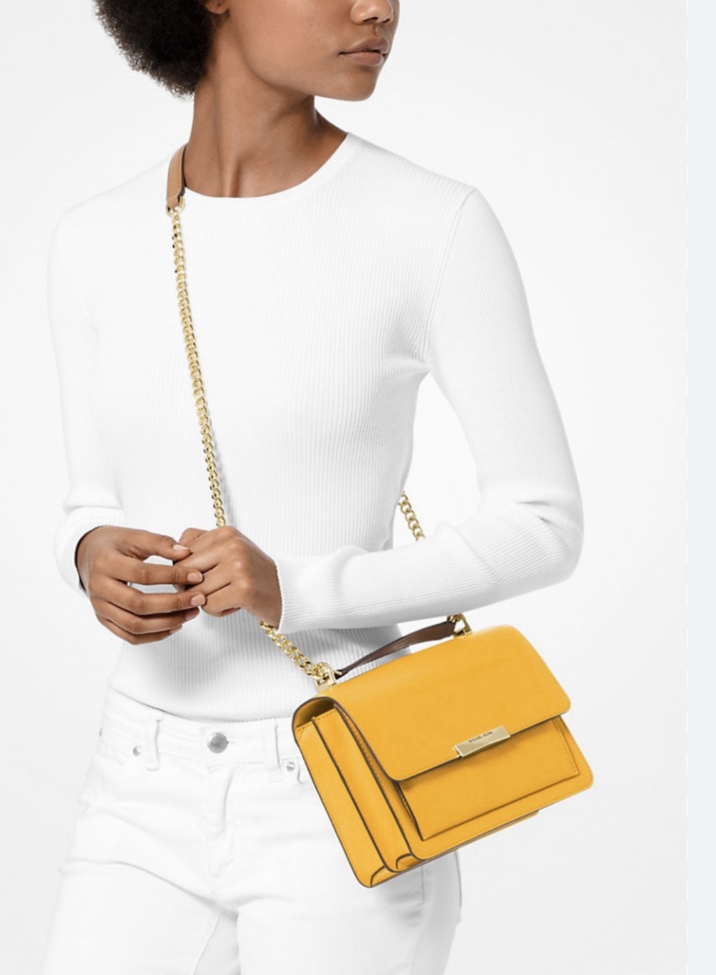 Michael Kors Yellow Jade Shoulder Bag Gold Tone Hardware Chain Accent Strap