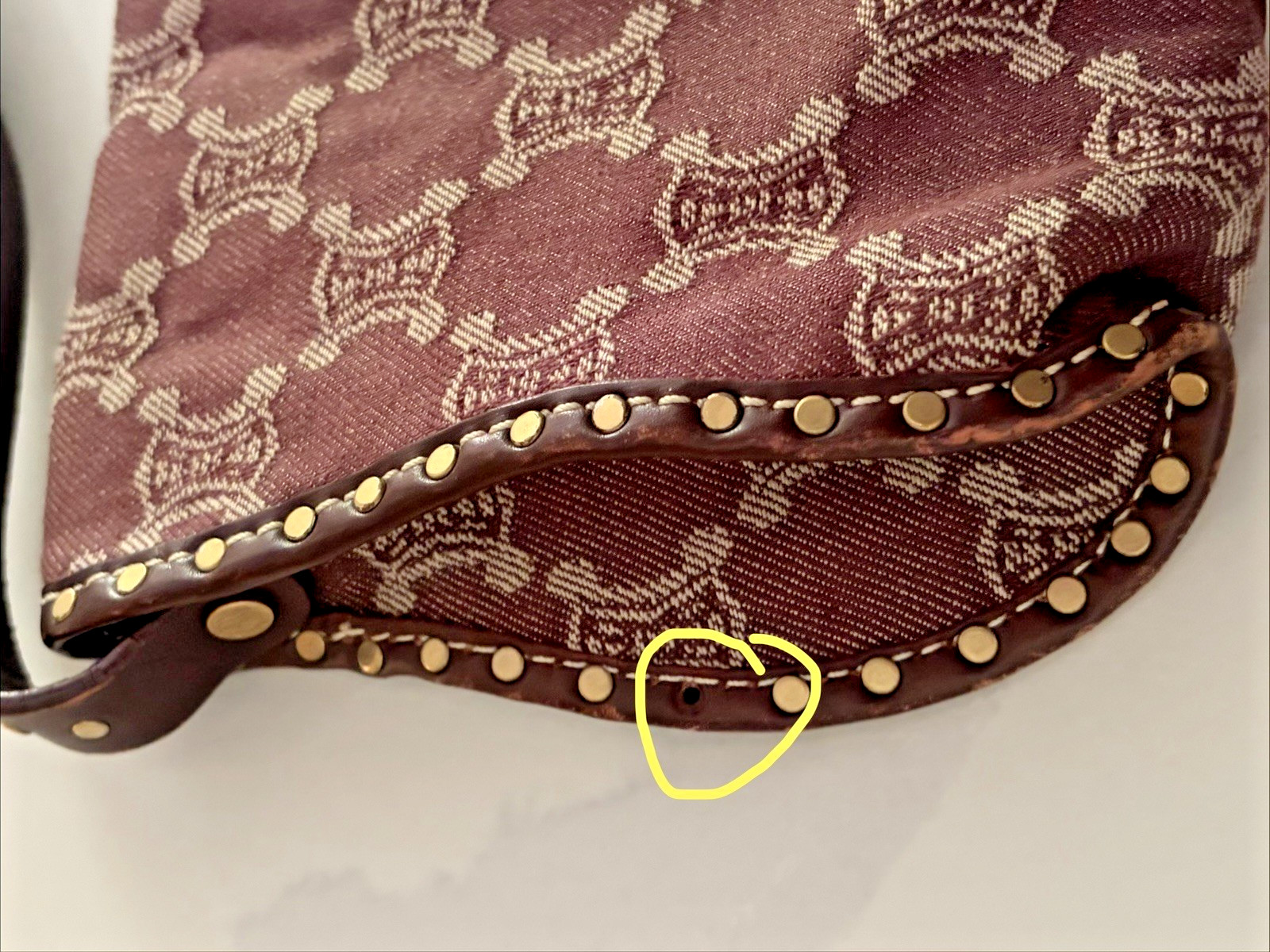 Celine Poulbot Triomphe Denim Studded Shoulder Bag Bordeaux Vintage Macadam Y2K