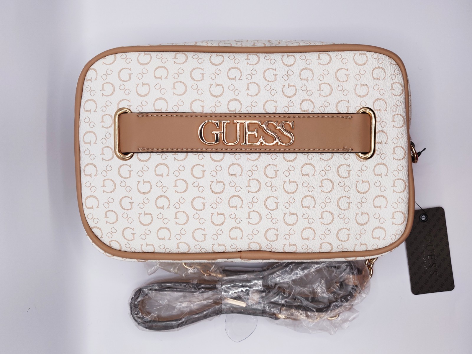 GUESS White Khaki Beige Crossbody Purse Shoulder Bag SG917614 White Creswell