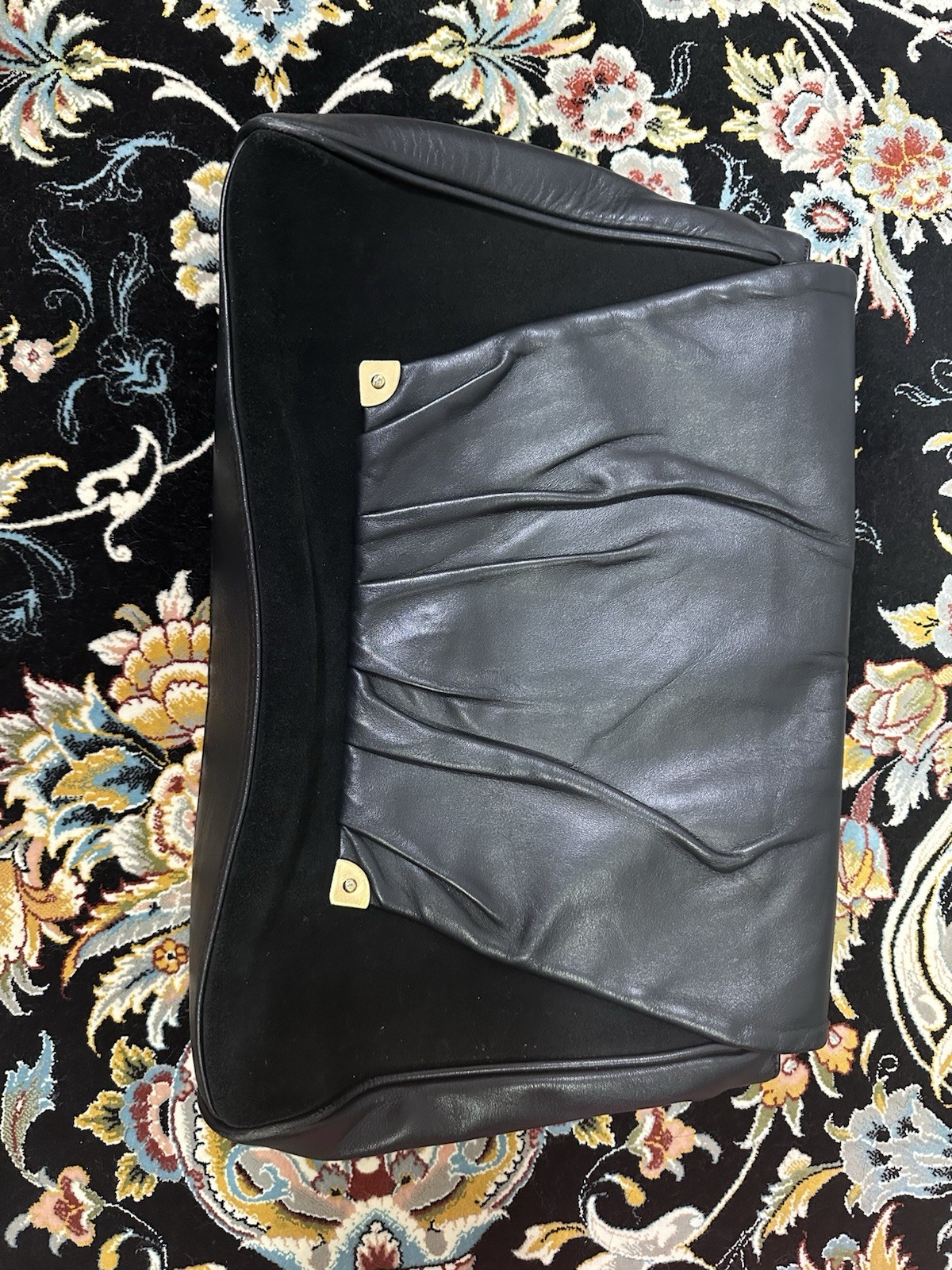Raoul Black Leather Foldover Clutch Bag Gold Hardware Magnetic Zip Inner Pockets